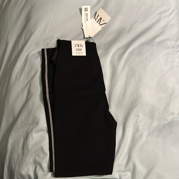 NWT Zara black leggings with jewelled stripe - Picture 1 of 4